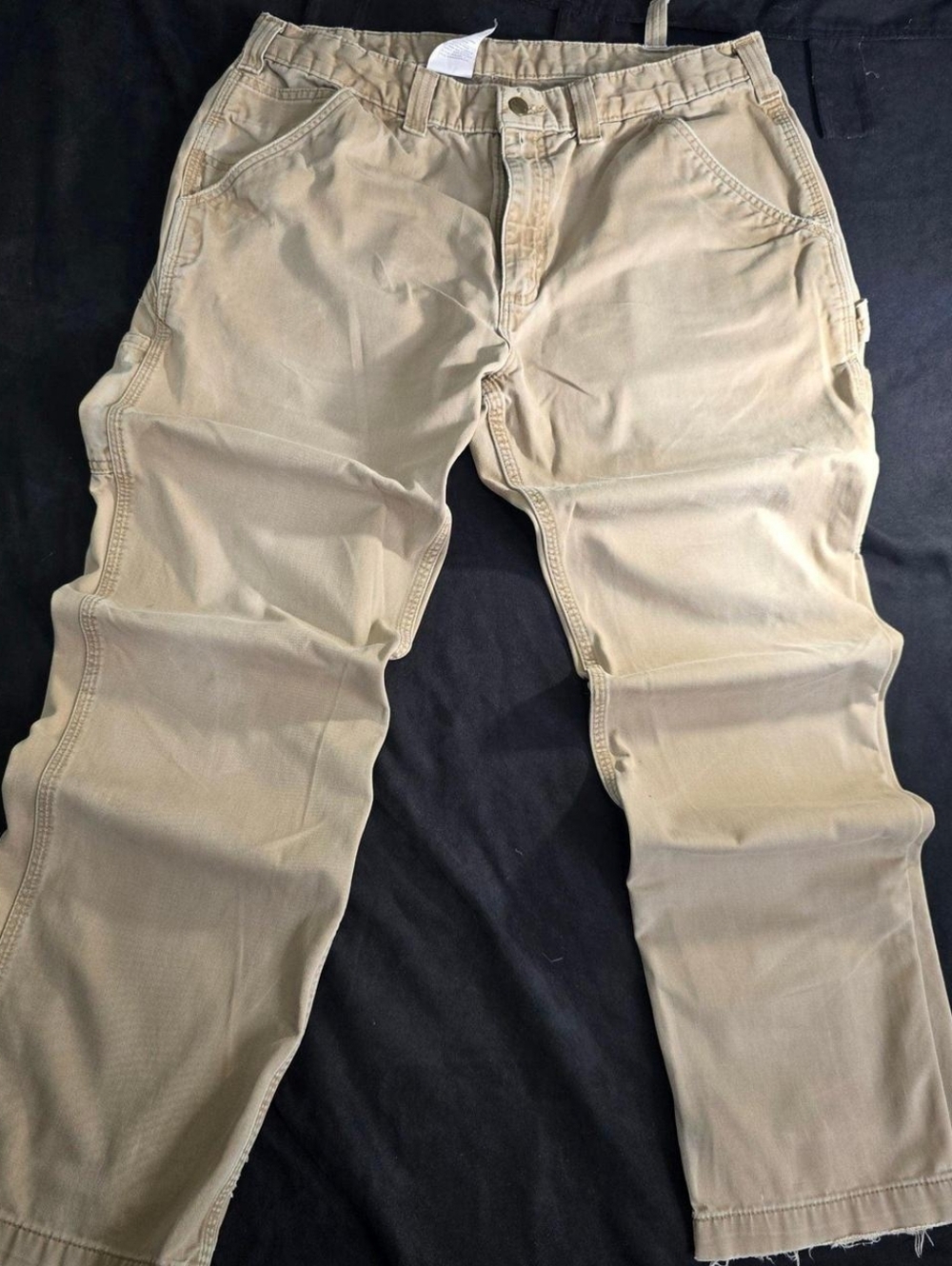 Carhartt B324-DKH Relaxed Fit Dark Khaki Canvas Carpenter Pants 36x32 Distressed